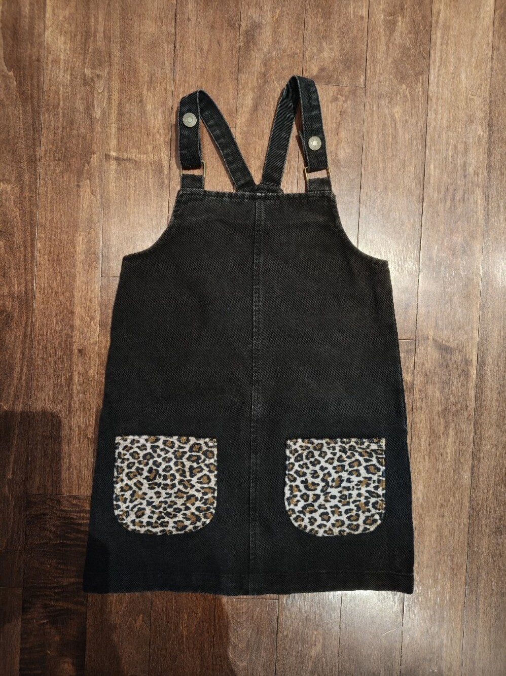 George Black Kids Pinafore Dress with Leopard Print Pockets